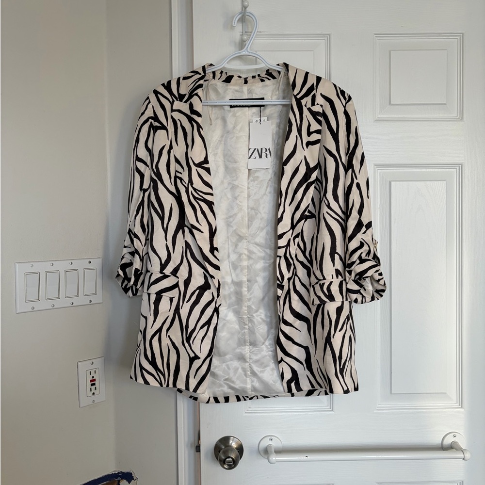 Zara Zebra Print Satin Open Blazer